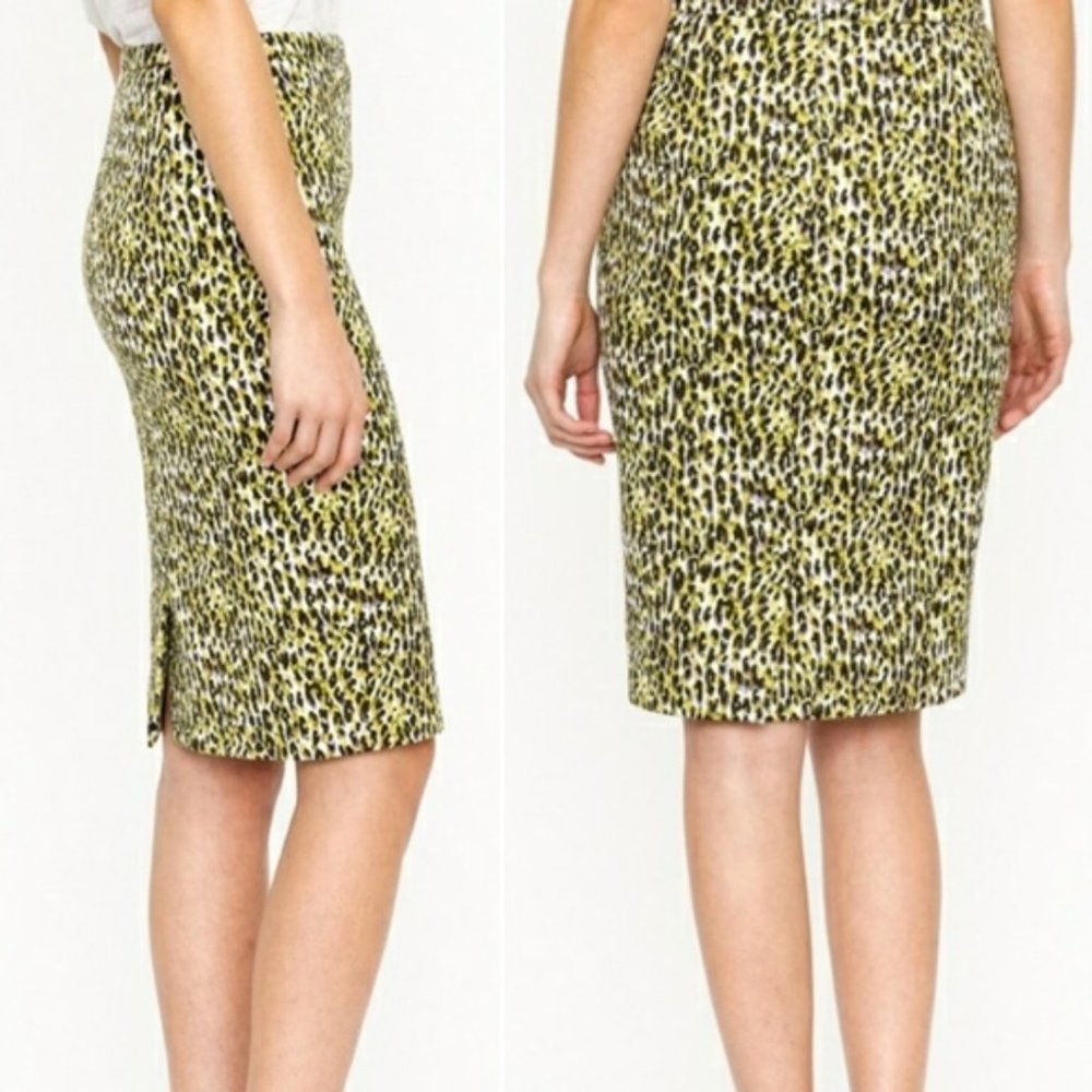 J. CREW Pencil Skirt, Green Purple Black Cheetah Leopard Animal Print Retro, 00
